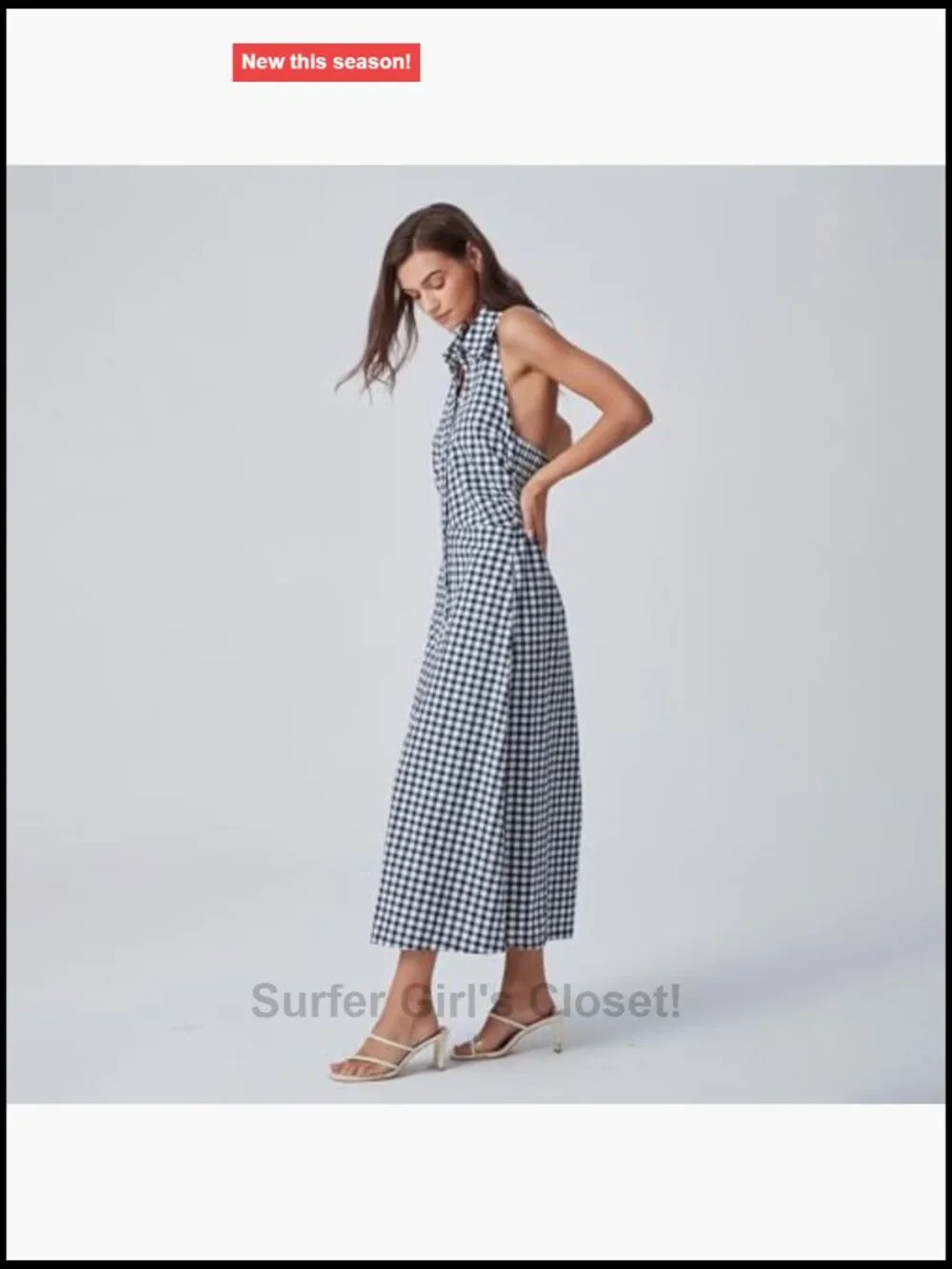 Womens Midi Plaid Sundress Cotton Sleeveless Open Back Halter A-Line Casual